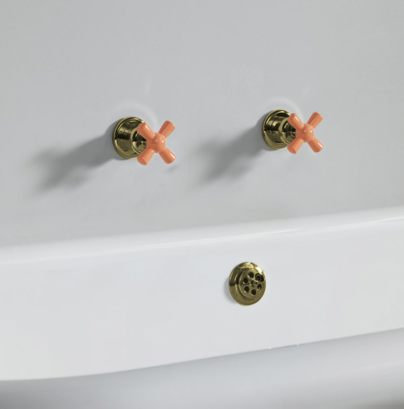Rockwell wall-mounted bath/shower valves with metal/coloured crossheads