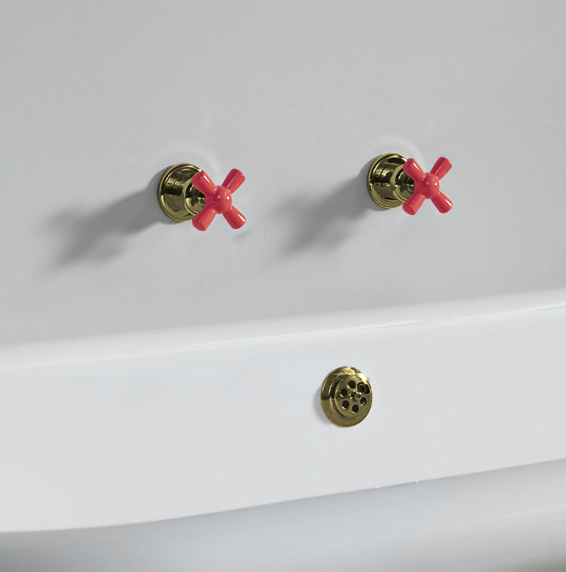 Rockwell wall-mounted bath/shower valves with metal/coloured crossheads