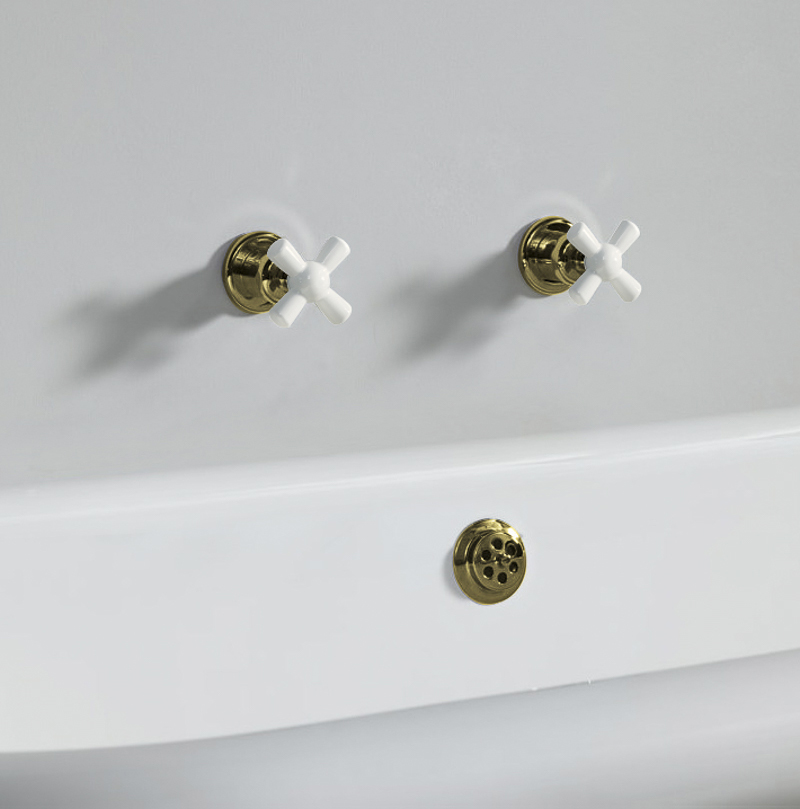 Rockwell wall-mounted bath/shower valves with metal/coloured crossheads