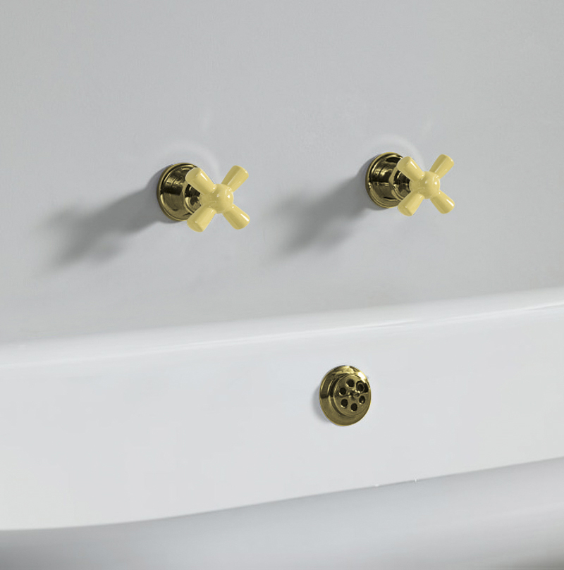 Rockwell wall-mounted bath/shower valves with metal/coloured crossheads