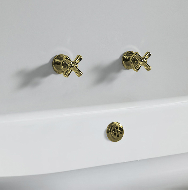 Rockwell wall-mounted bath/shower valves with metal/coloured crossheads