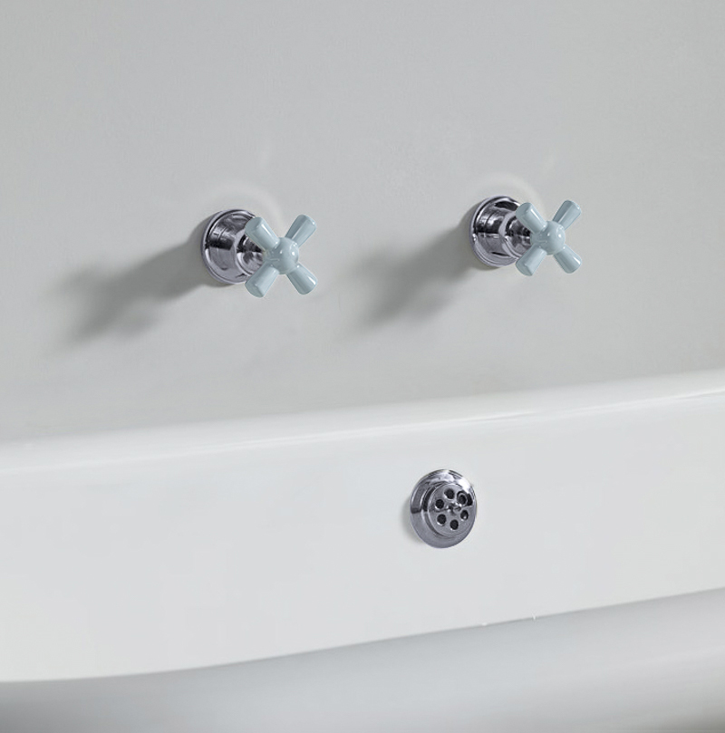 Rockwell wall-mounted bath/shower valves with metal/coloured crossheads
