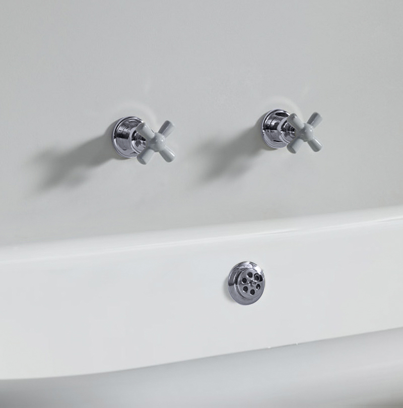 Rockwell wall-mounted bath/shower valves with metal/coloured crossheads