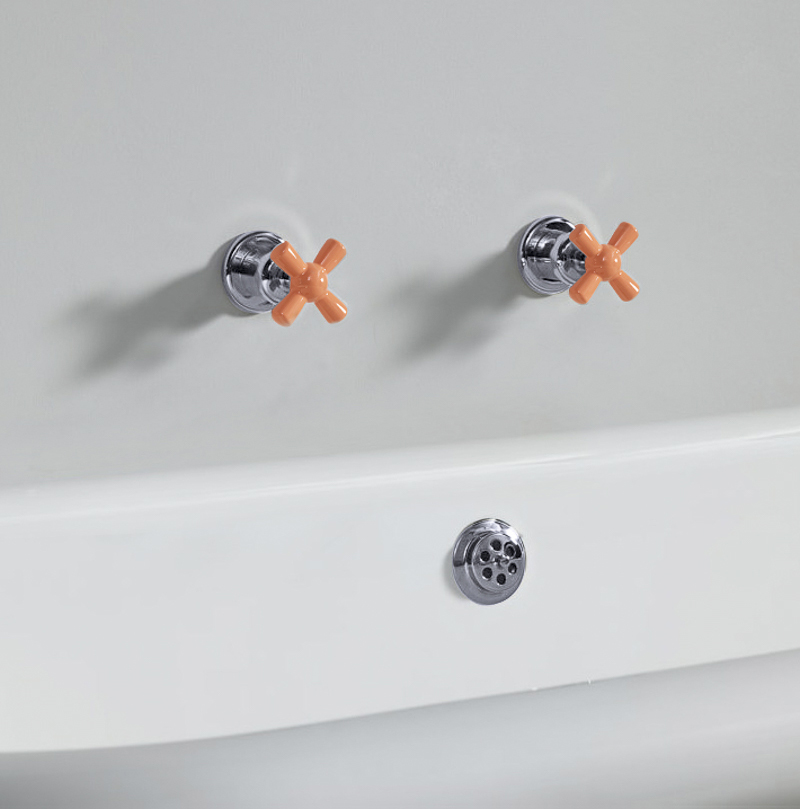 Rockwell wall-mounted bath/shower valves with metal/coloured crossheads