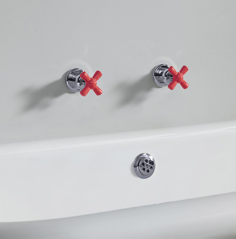 Rockwell wall-mounted bath/shower valves with metal/coloured crossheads