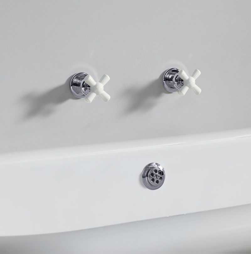 Rockwell wall-mounted bath/shower valves with metal/coloured crossheads