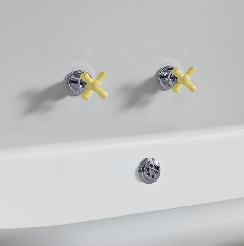 Rockwell wall-mounted bath/shower valves with metal/coloured crossheads