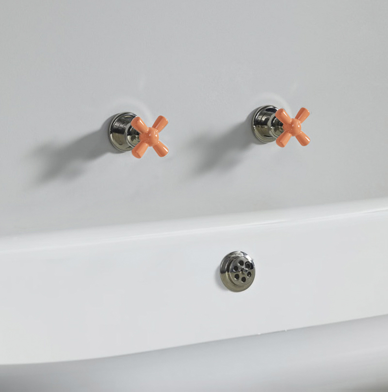 Rockwell wall-mounted bath/shower valves with metal/coloured crossheads