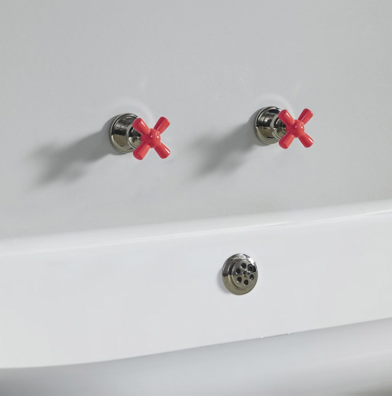 Rockwell wall-mounted bath/shower valves with metal/coloured crossheads