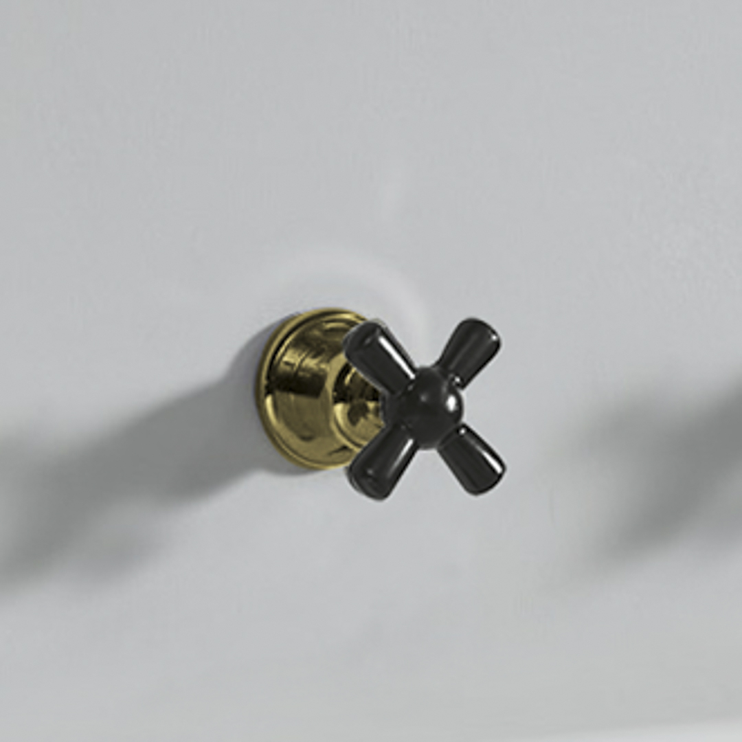 Rockwell 3 way diverter, 1 inlet 2 outlets, with metal/coloured ceramic crosshead