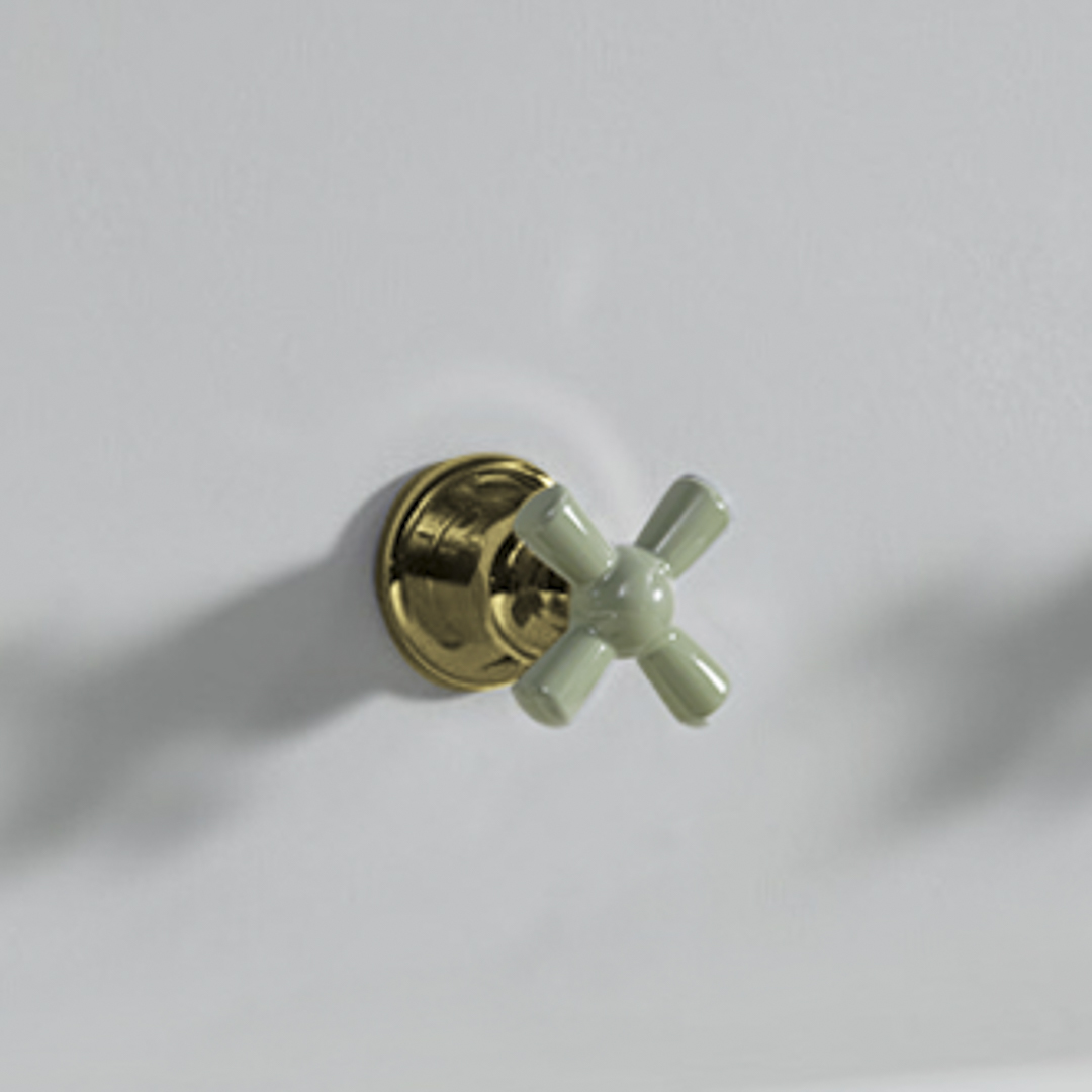 Rockwell 3 way diverter, 1 inlet 2 outlets, with metal/coloured ceramic crosshead