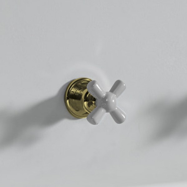 Rockwell 3 way diverter, 1 inlet 2 outlets, with metal/coloured ceramic crosshead