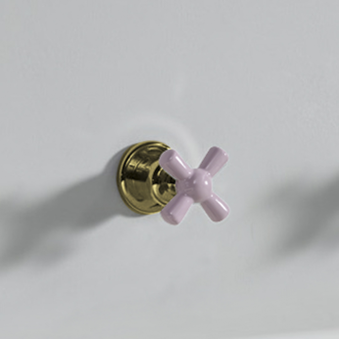 Rockwell 3 way diverter, 1 inlet 2 outlets, with metal/coloured ceramic crosshead