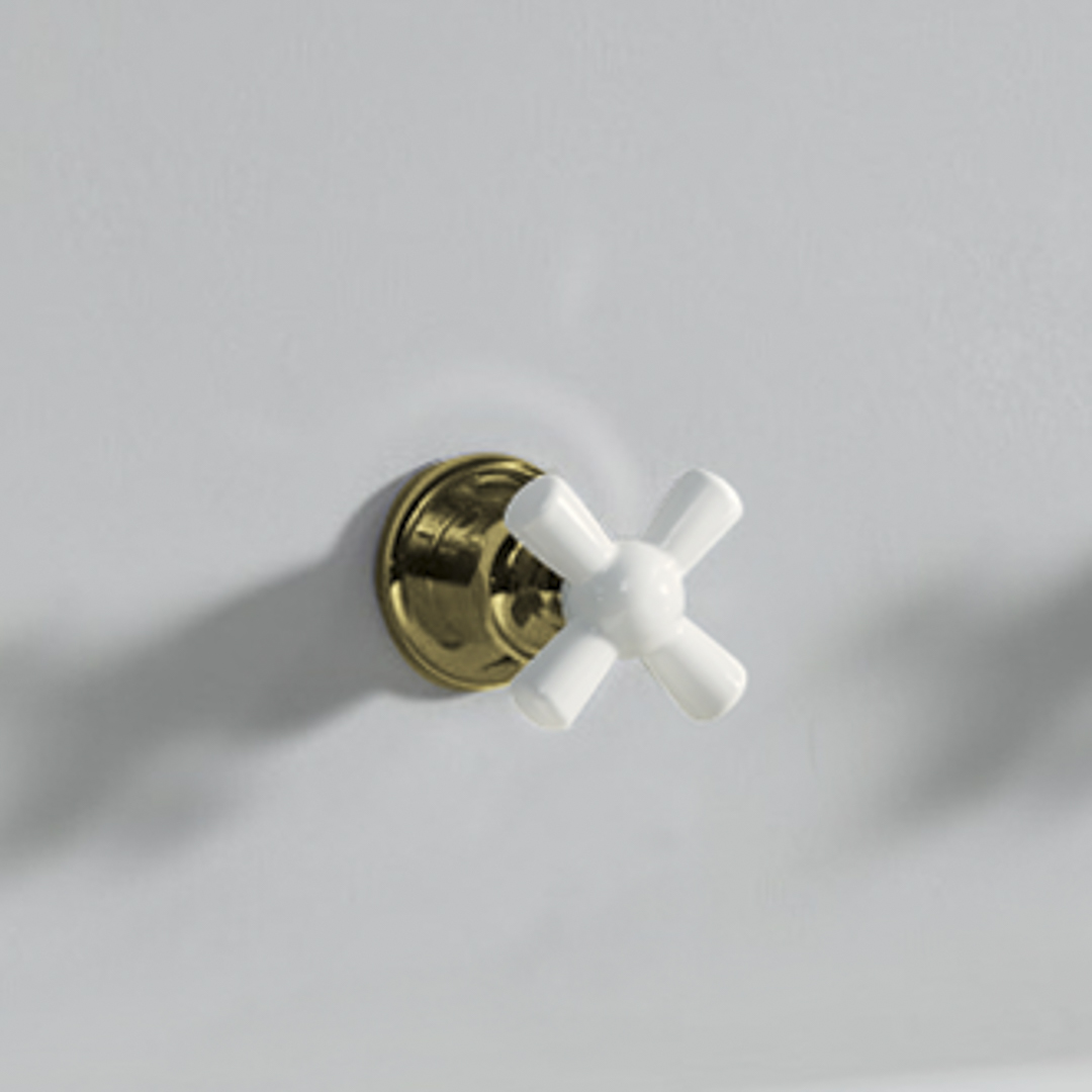 Rockwell 3 way diverter, 1 inlet 2 outlets, with metal/coloured ceramic crosshead