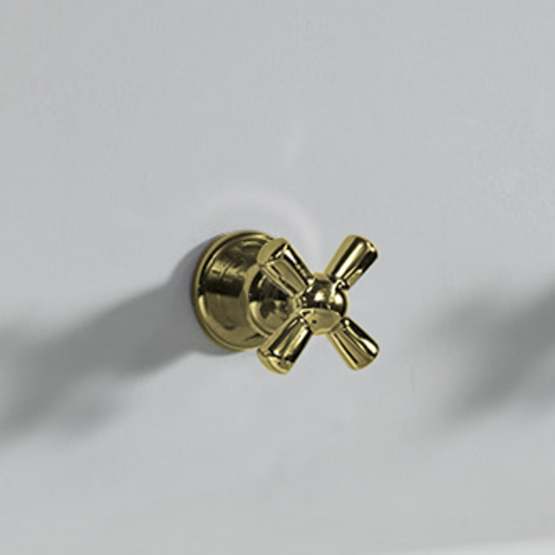 Rockwell 3 way diverter, 1 inlet 2 outlets, with metal/coloured ceramic crosshead