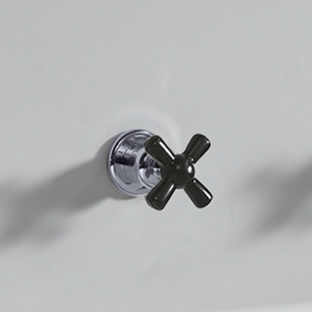 Rockwell 3 way diverter, 1 inlet 2 outlets, with metal/coloured ceramic crosshead