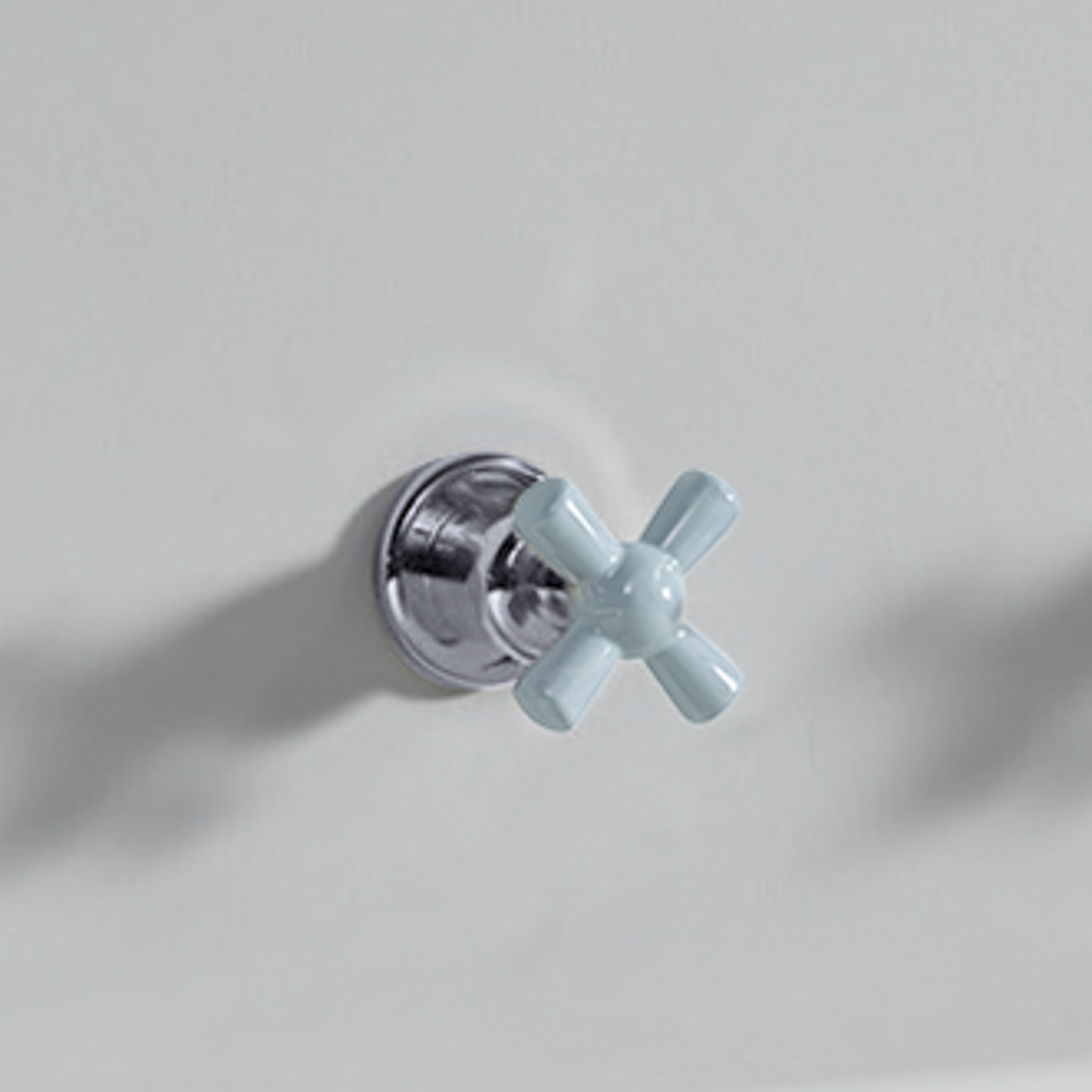 Rockwell 3 way diverter, 1 inlet 2 outlets, with metal/coloured ceramic crosshead