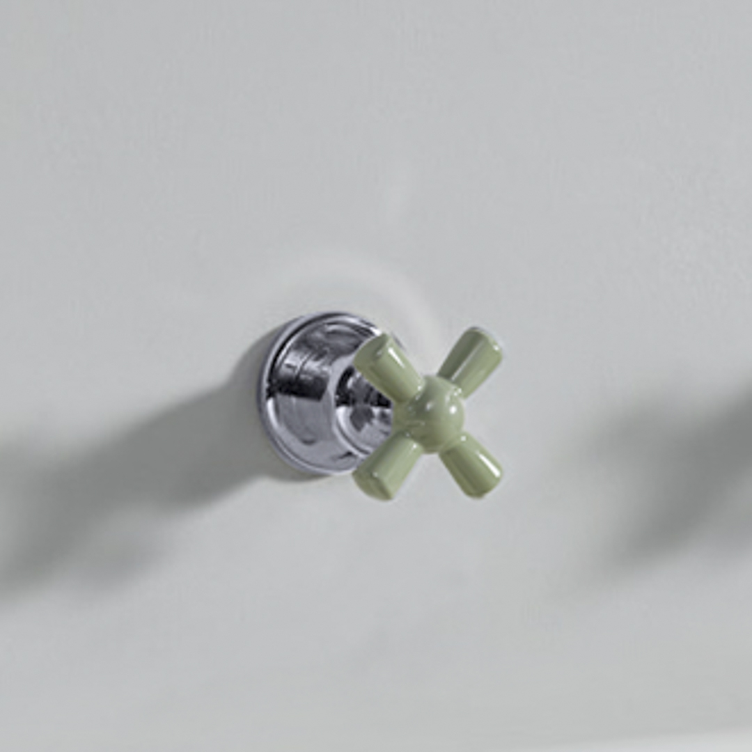 Rockwell 3 way diverter, 1 inlet 2 outlets, with metal/coloured ceramic crosshead