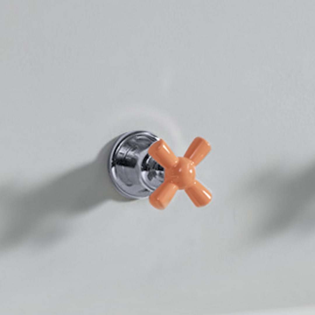 Rockwell 3 way diverter, 1 inlet 2 outlets, with metal/coloured ceramic crosshead