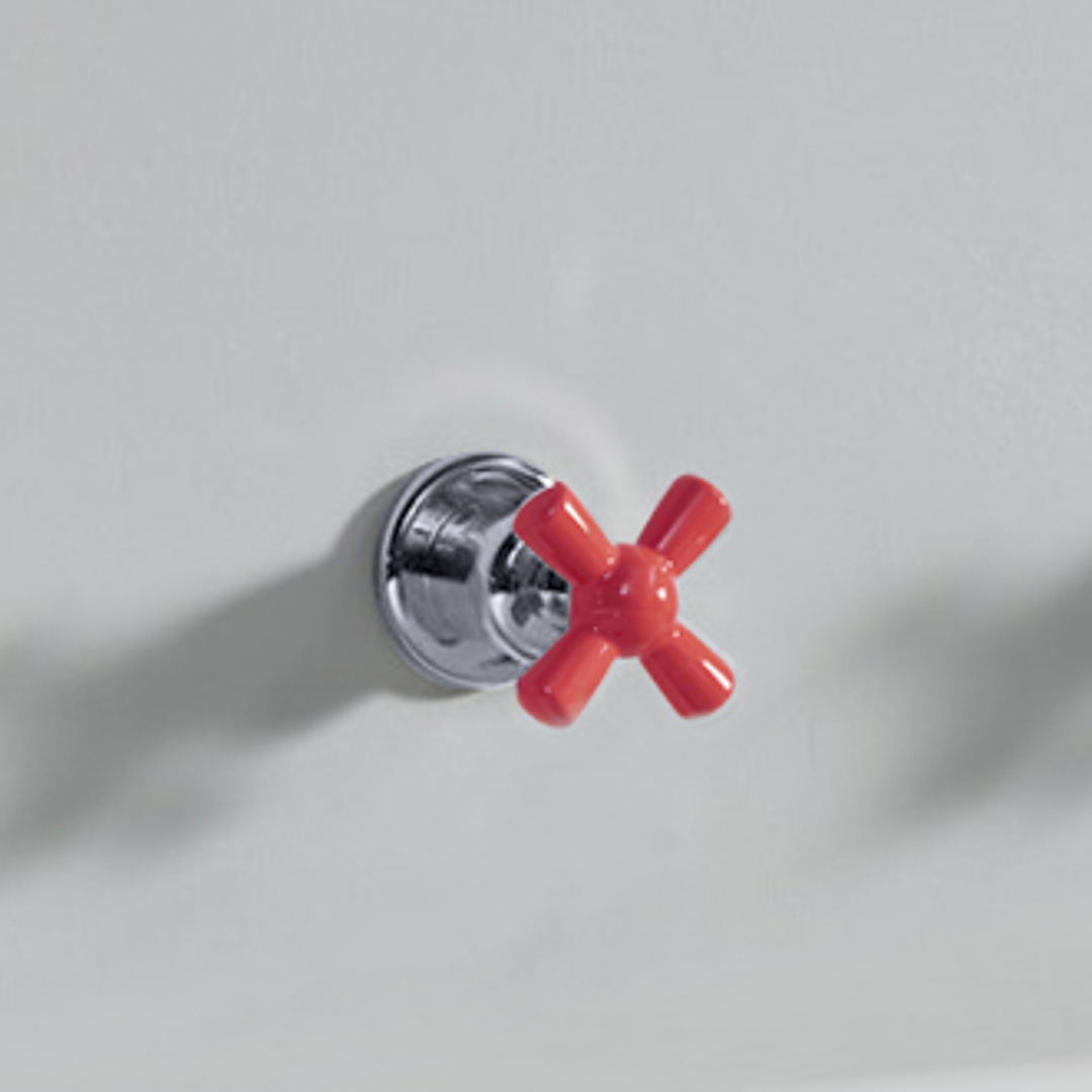 Rockwell 3 way diverter, 1 inlet 2 outlets, with metal/coloured ceramic crosshead