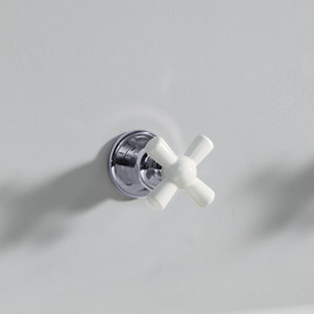 Rockwell 3 way diverter, 1 inlet 2 outlets, with metal/coloured ceramic crosshead