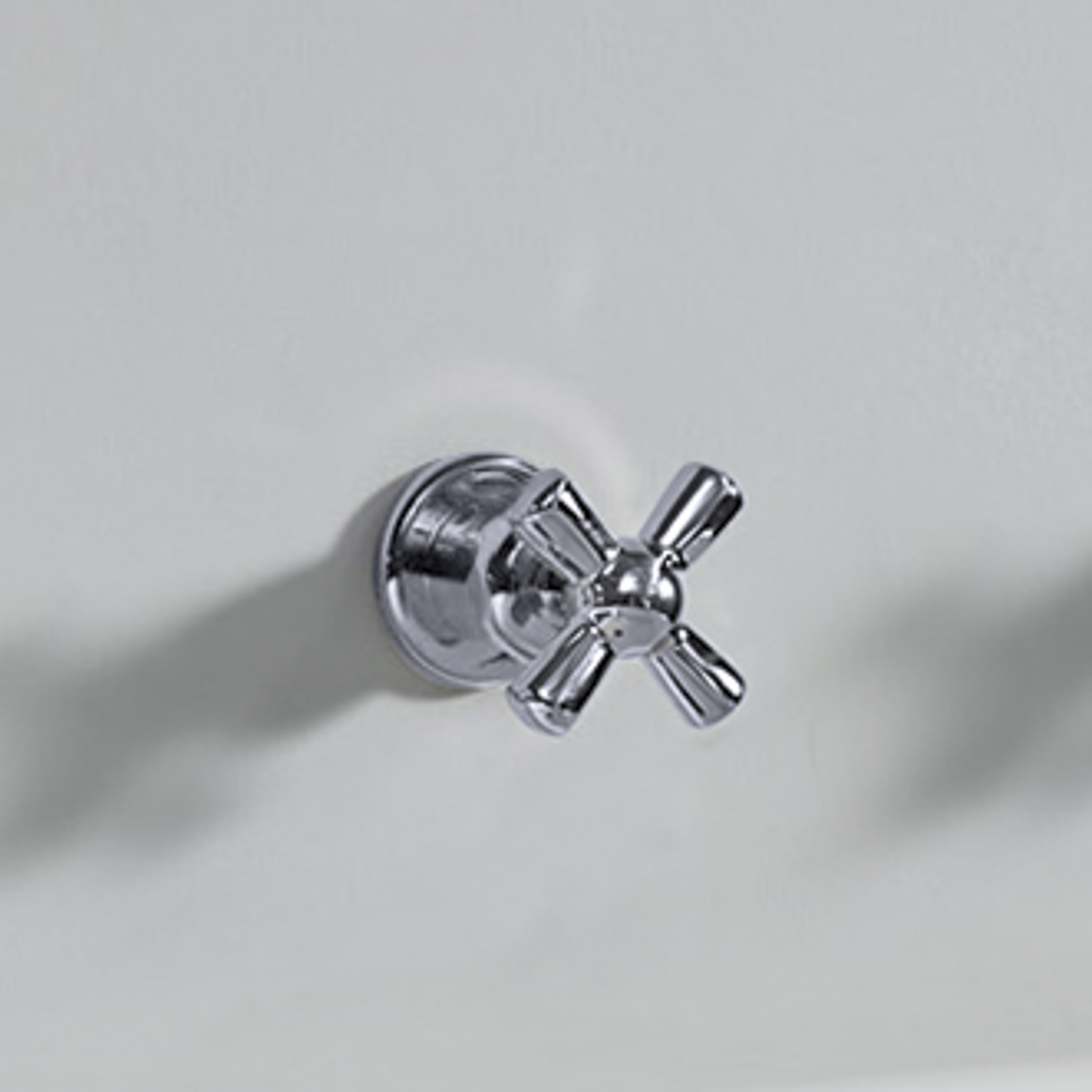 Rockwell 3 way diverter, 1 inlet 2 outlets, with metal/coloured ceramic crosshead