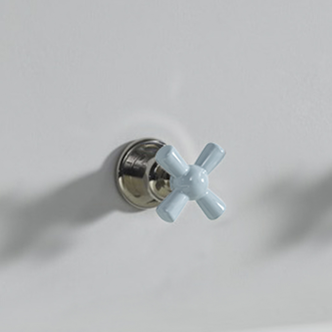 Rockwell 3 way diverter, 1 inlet 2 outlets, with metal/coloured ceramic crosshead