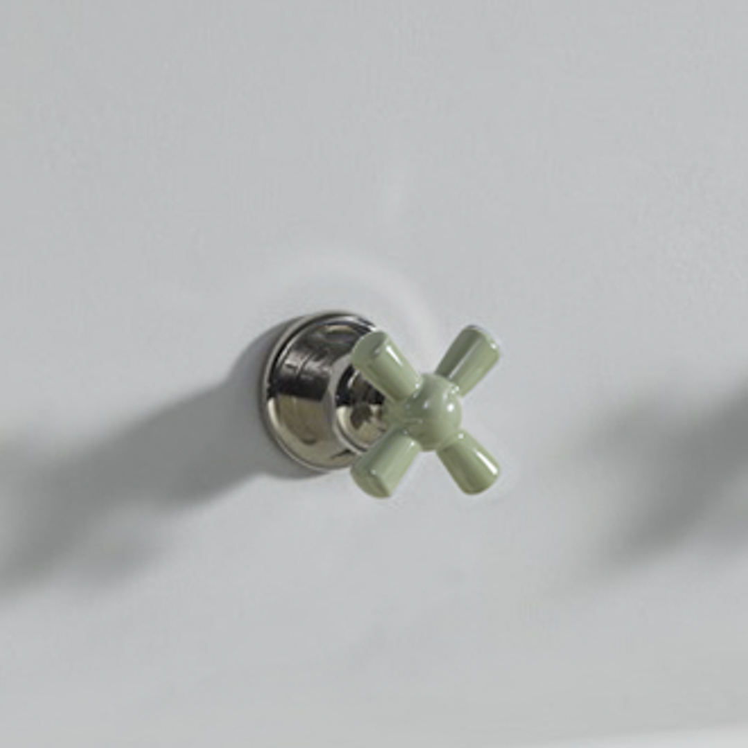 Rockwell 3 way diverter, 1 inlet 2 outlets, with metal/coloured ceramic crosshead