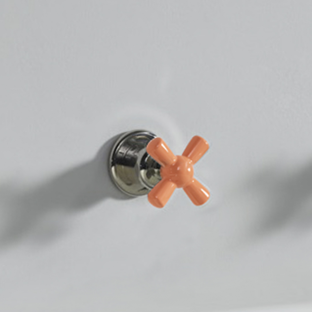 Rockwell 3 way diverter, 1 inlet 2 outlets, with metal/coloured ceramic crosshead