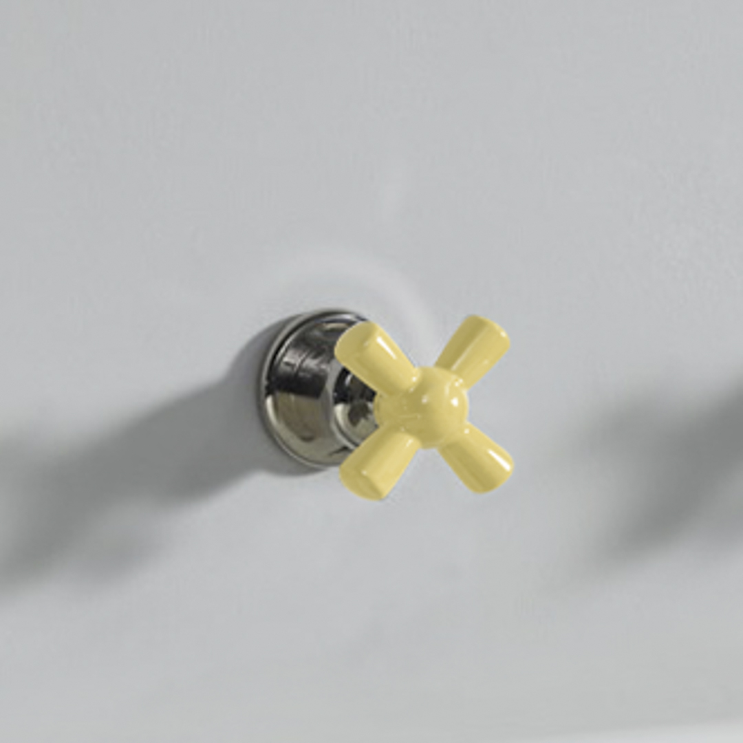 Rockwell 3 way diverter, 1 inlet 2 outlets, with metal/coloured ceramic crosshead