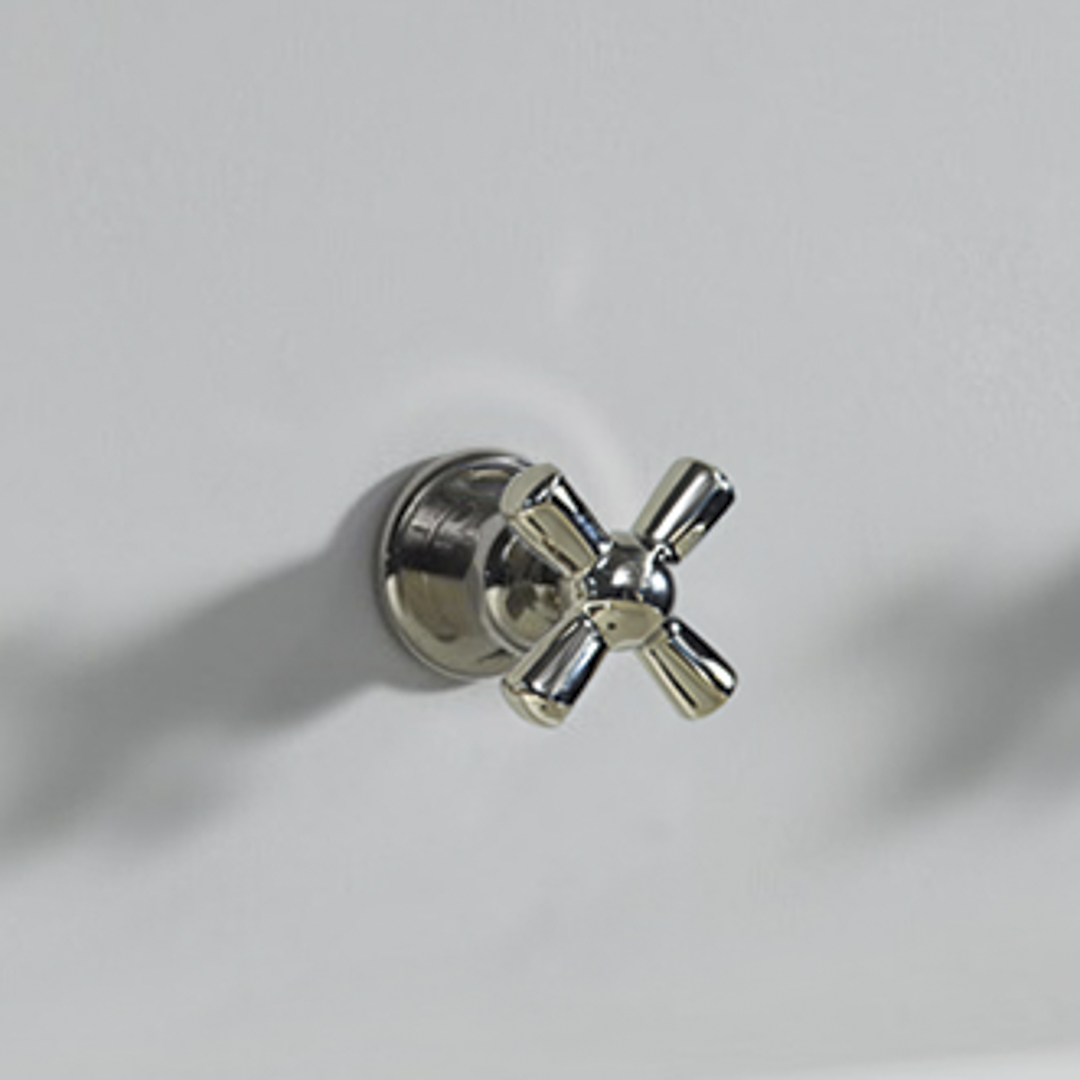 Rockwell 3 way diverter, 1 inlet 2 outlets, with metal/coloured ceramic crosshead