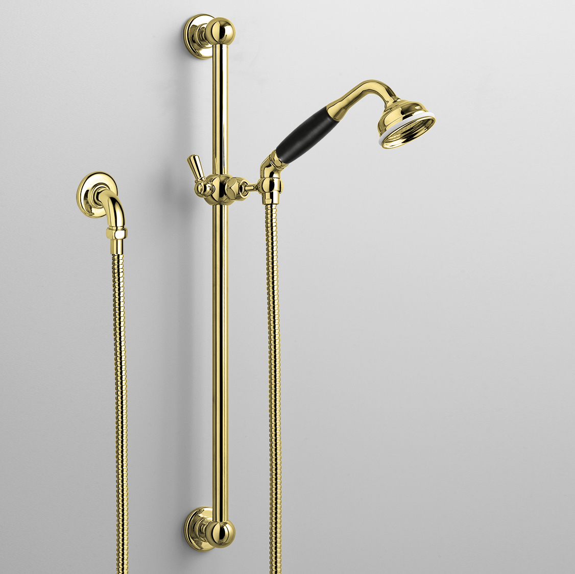 Rockwell rail shower with angled shower head & metal/coloured shower handle