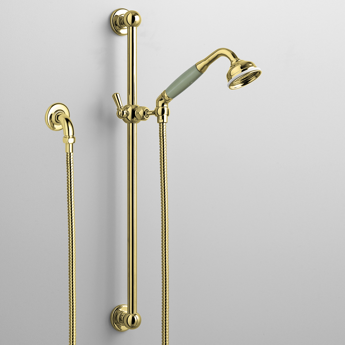 Rockwell rail shower with angled shower head & metal/coloured shower handle