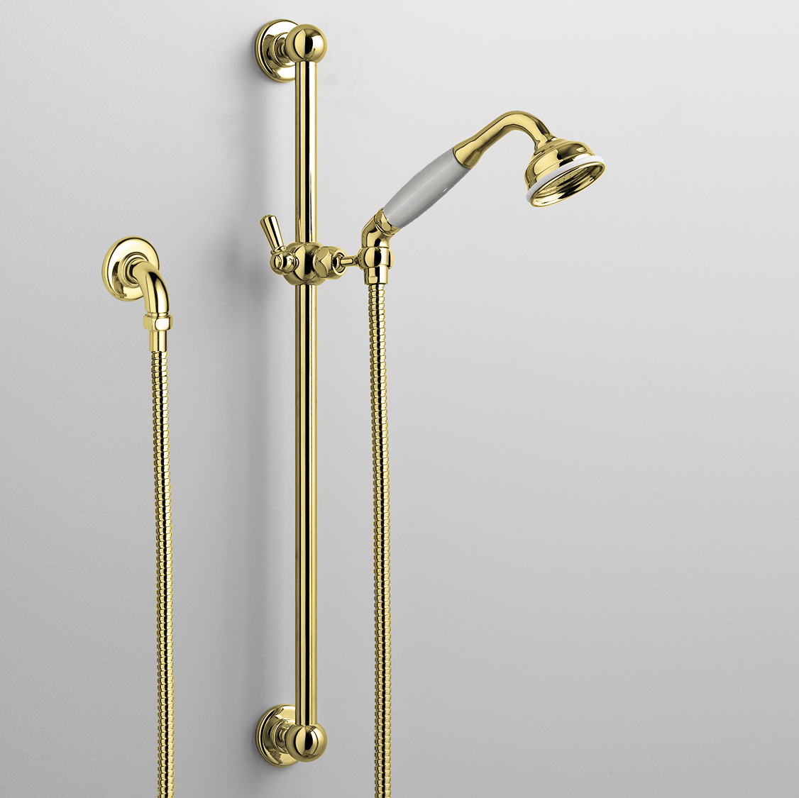 Rockwell rail shower with angled shower head & metal/coloured shower handle