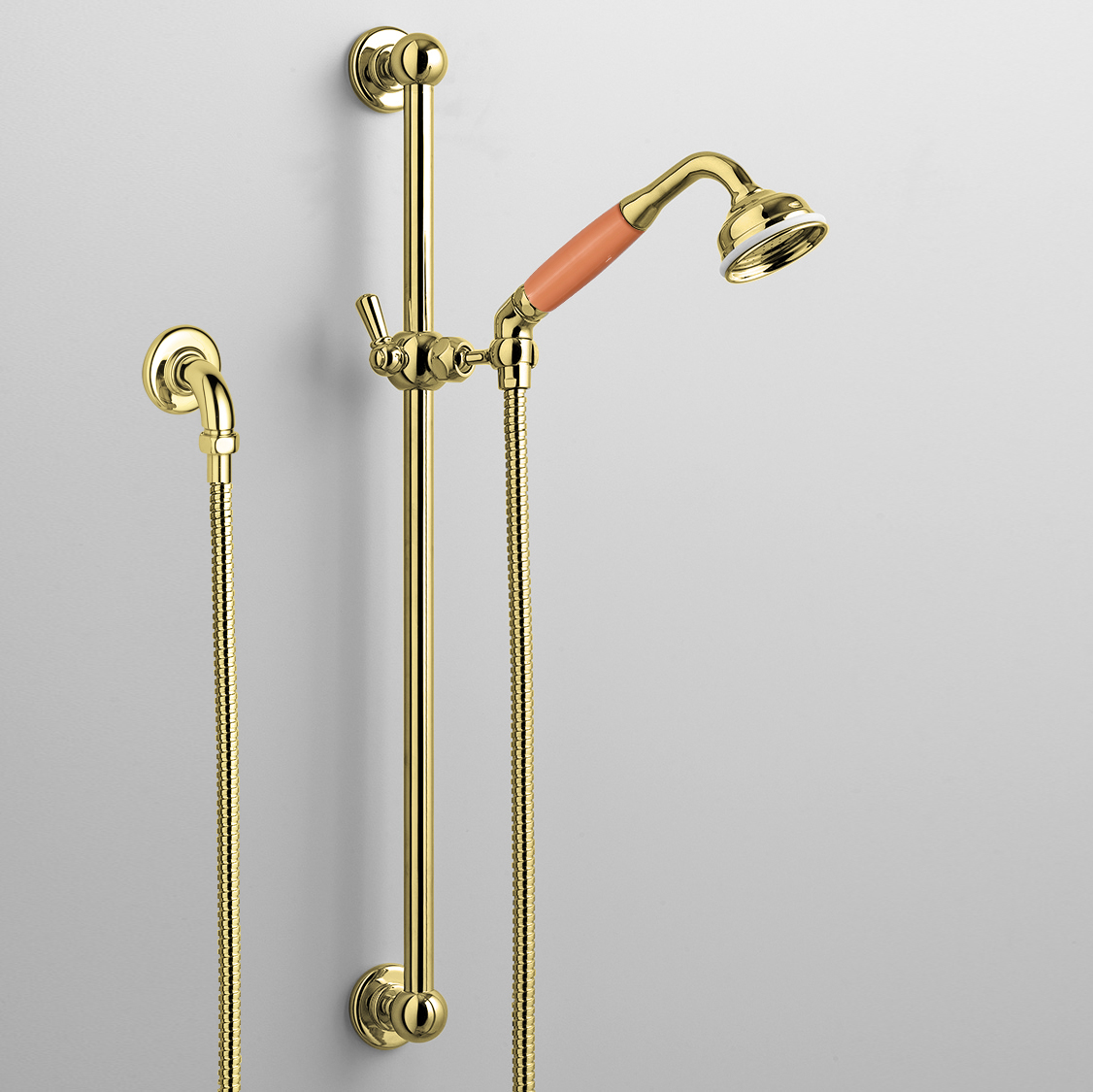 Rockwell rail shower with angled shower head & metal/coloured shower handle