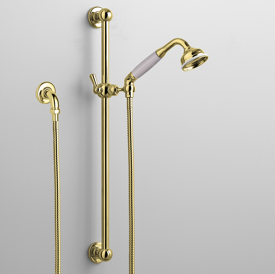 Rockwell rail shower with angled shower head & metal/coloured shower handle