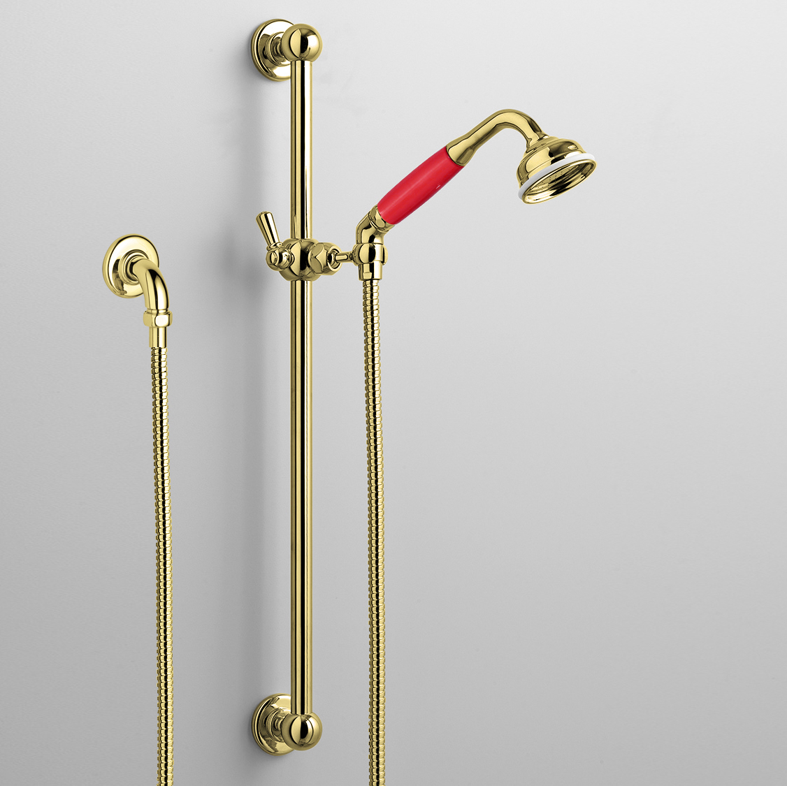 Rockwell rail shower with angled shower head & metal/coloured shower handle