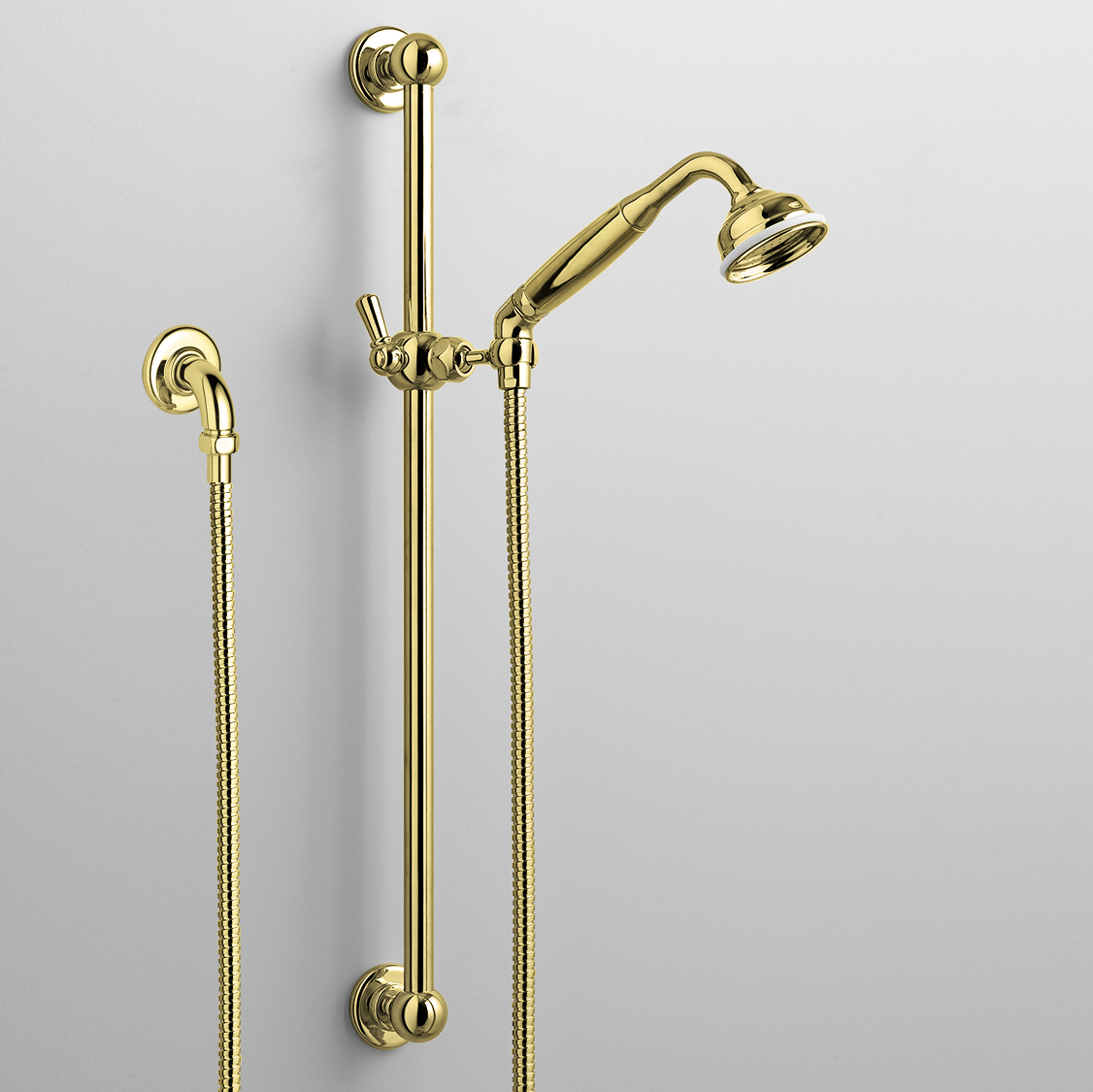 Rockwell rail shower with angled shower head & metal/coloured shower handle