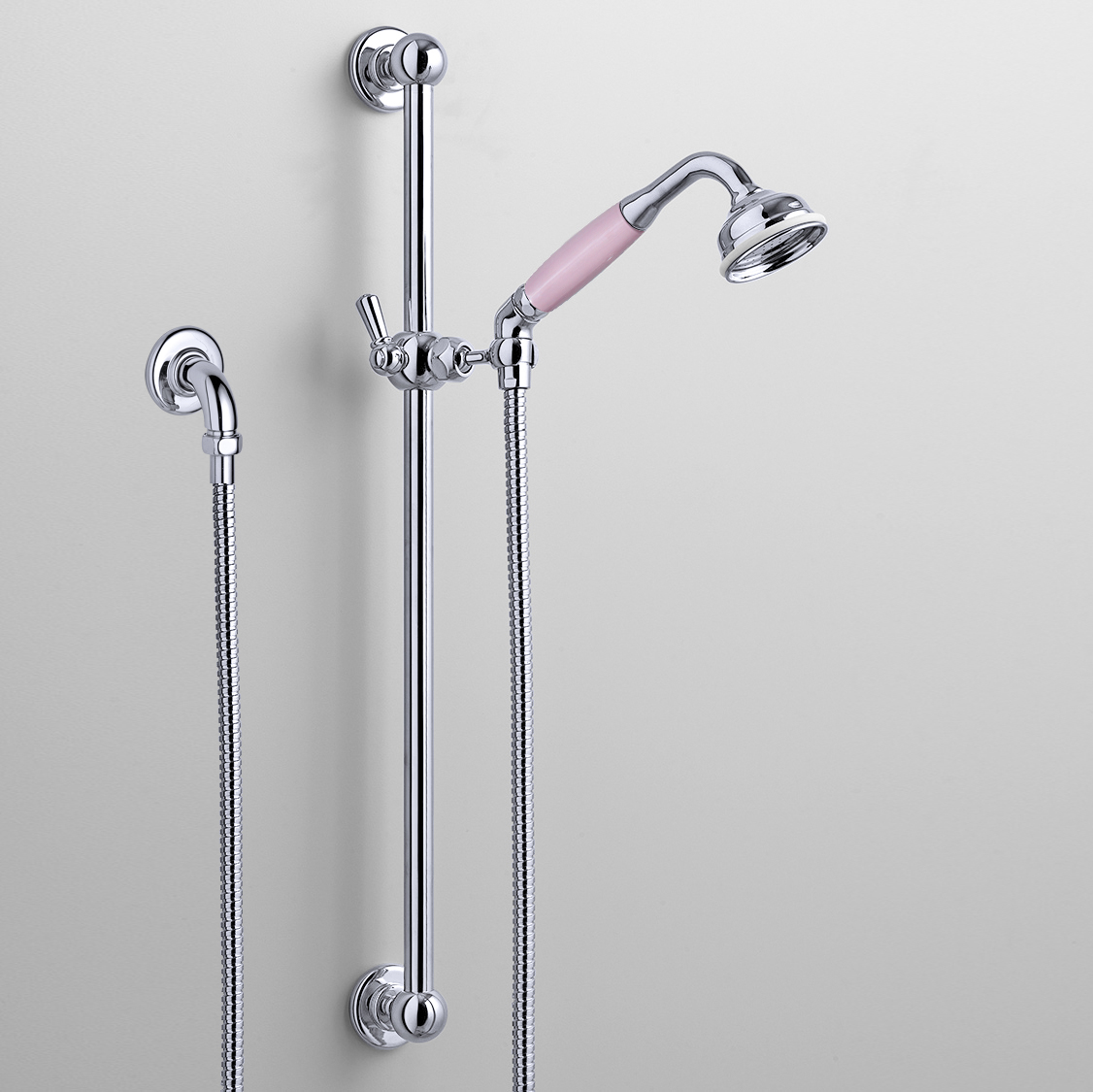Rockwell rail shower with angled shower head & metal/coloured shower handle
