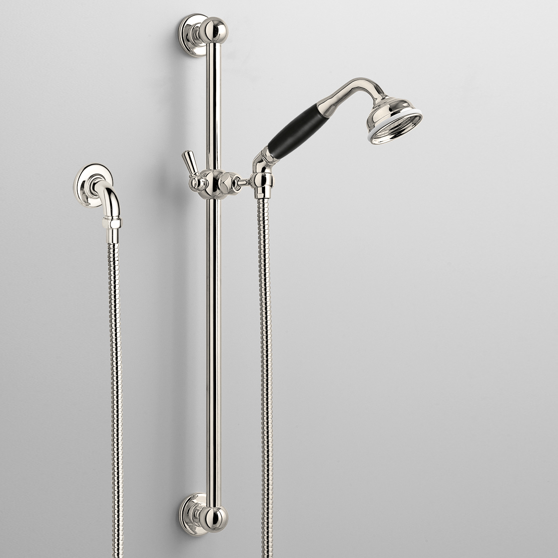 Rockwell rail shower with angled shower head & metal/coloured shower handle