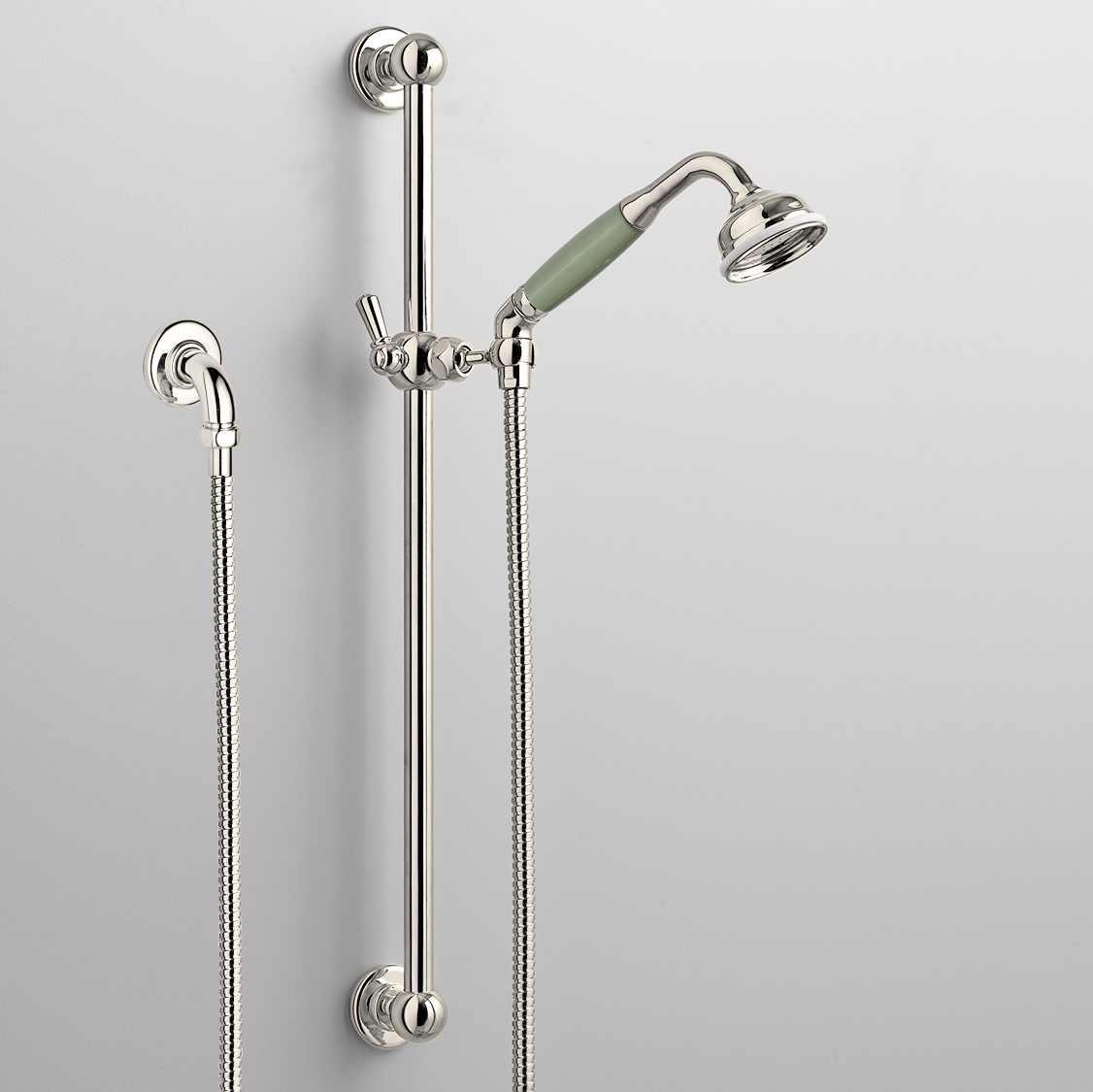 Rockwell rail shower with angled shower head & metal/coloured shower handle