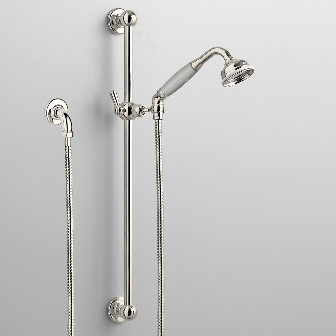 Rockwell rail shower with angled shower head & metal/coloured shower handle