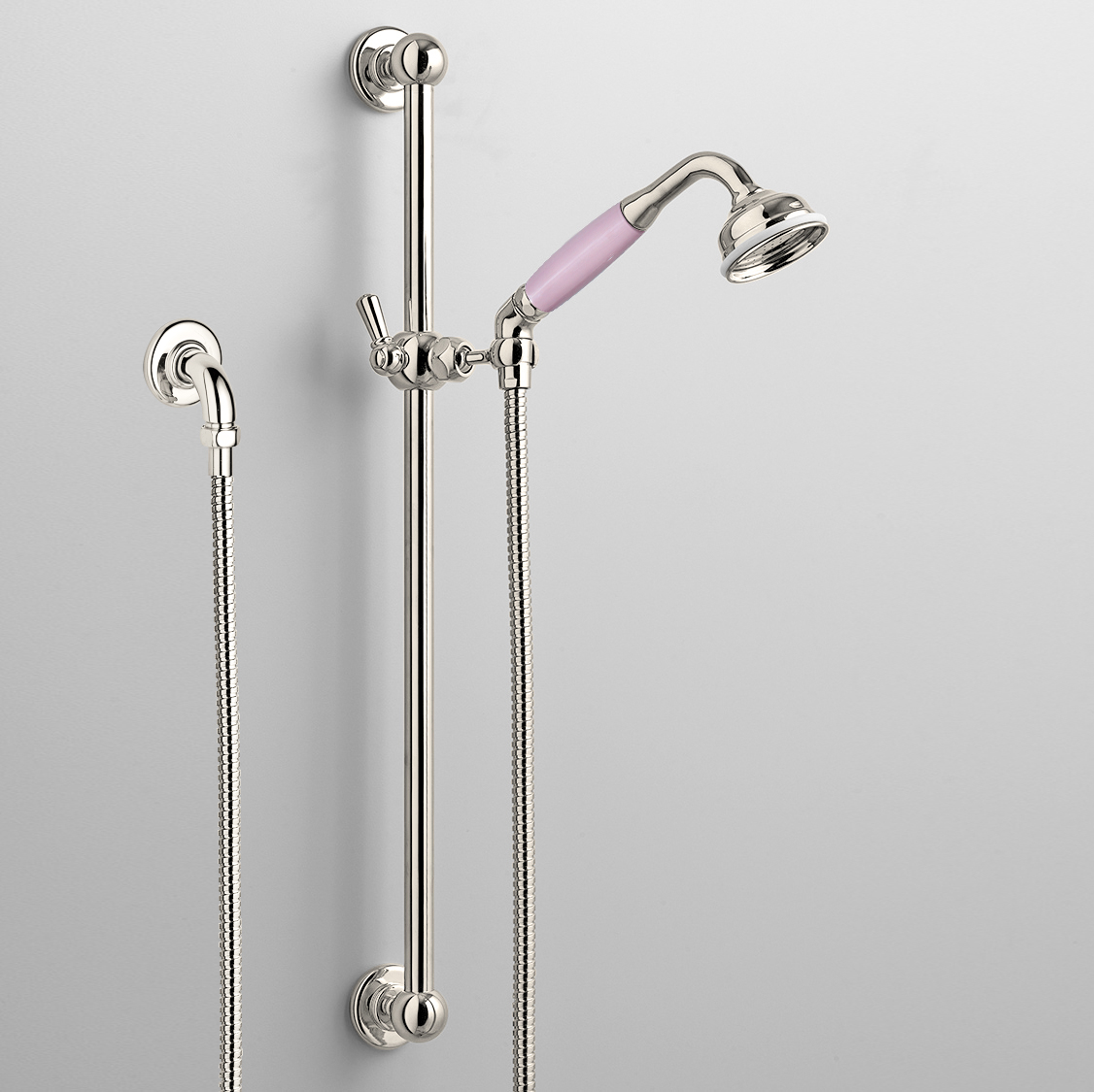 Rockwell rail shower with angled shower head & metal/coloured shower handle
