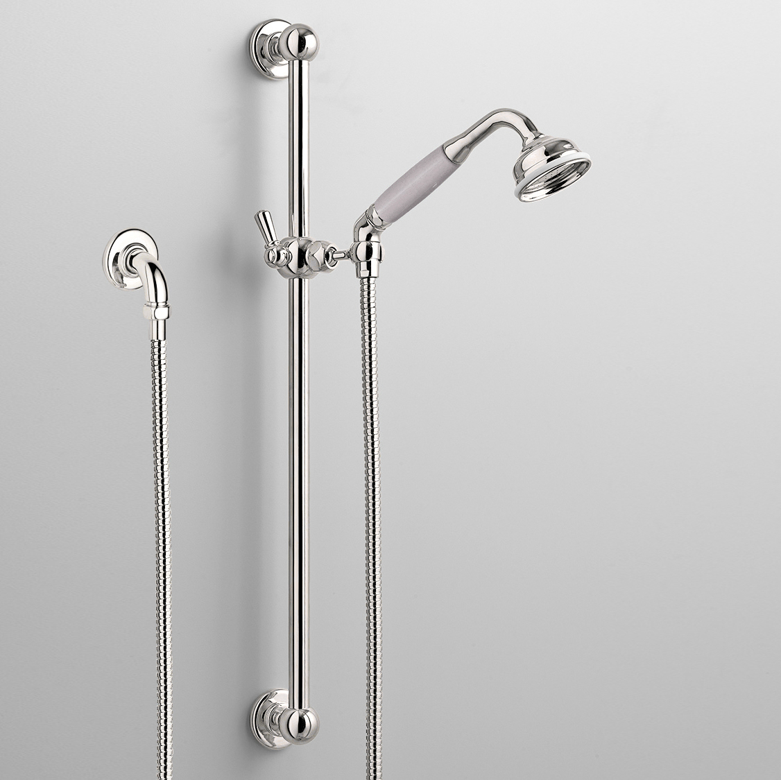 Rockwell rail shower with angled shower head & metal/coloured shower handle