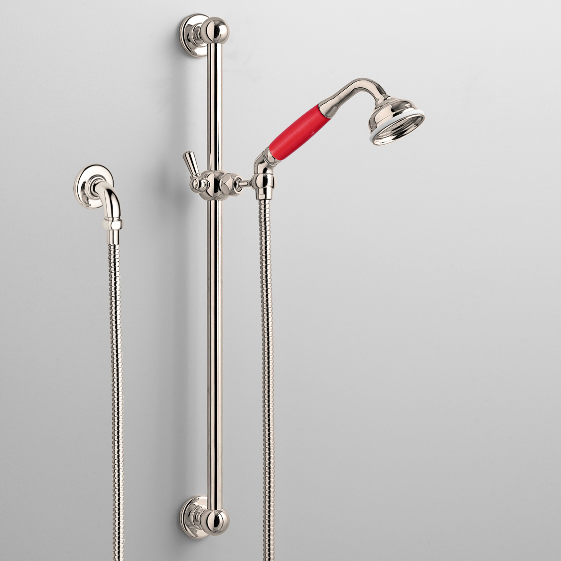 Rockwell rail shower with angled shower head & metal/coloured shower handle