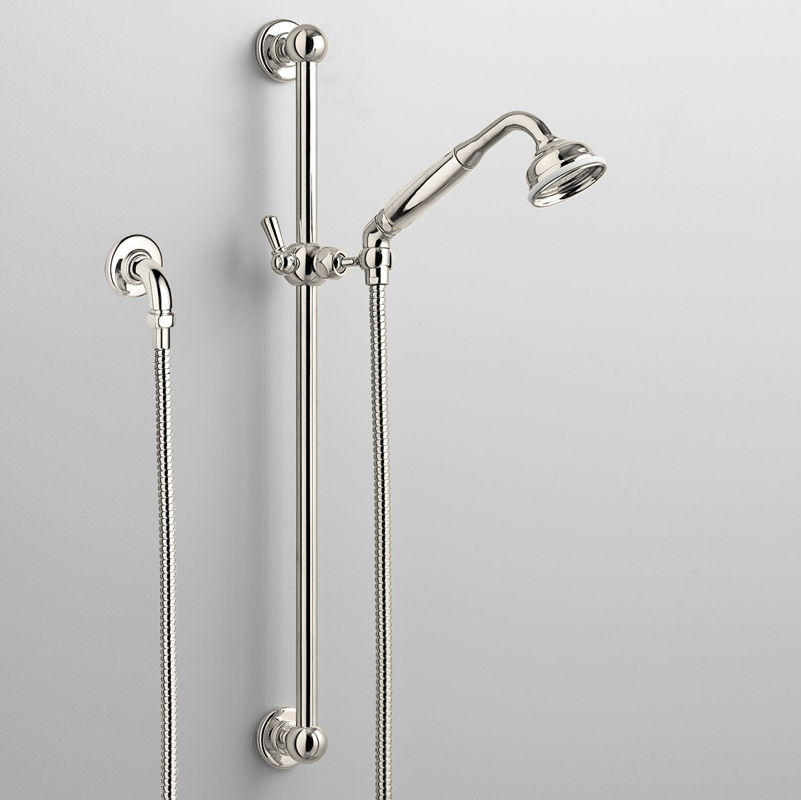 Rockwell rail shower with angled shower head & metal/coloured shower handle