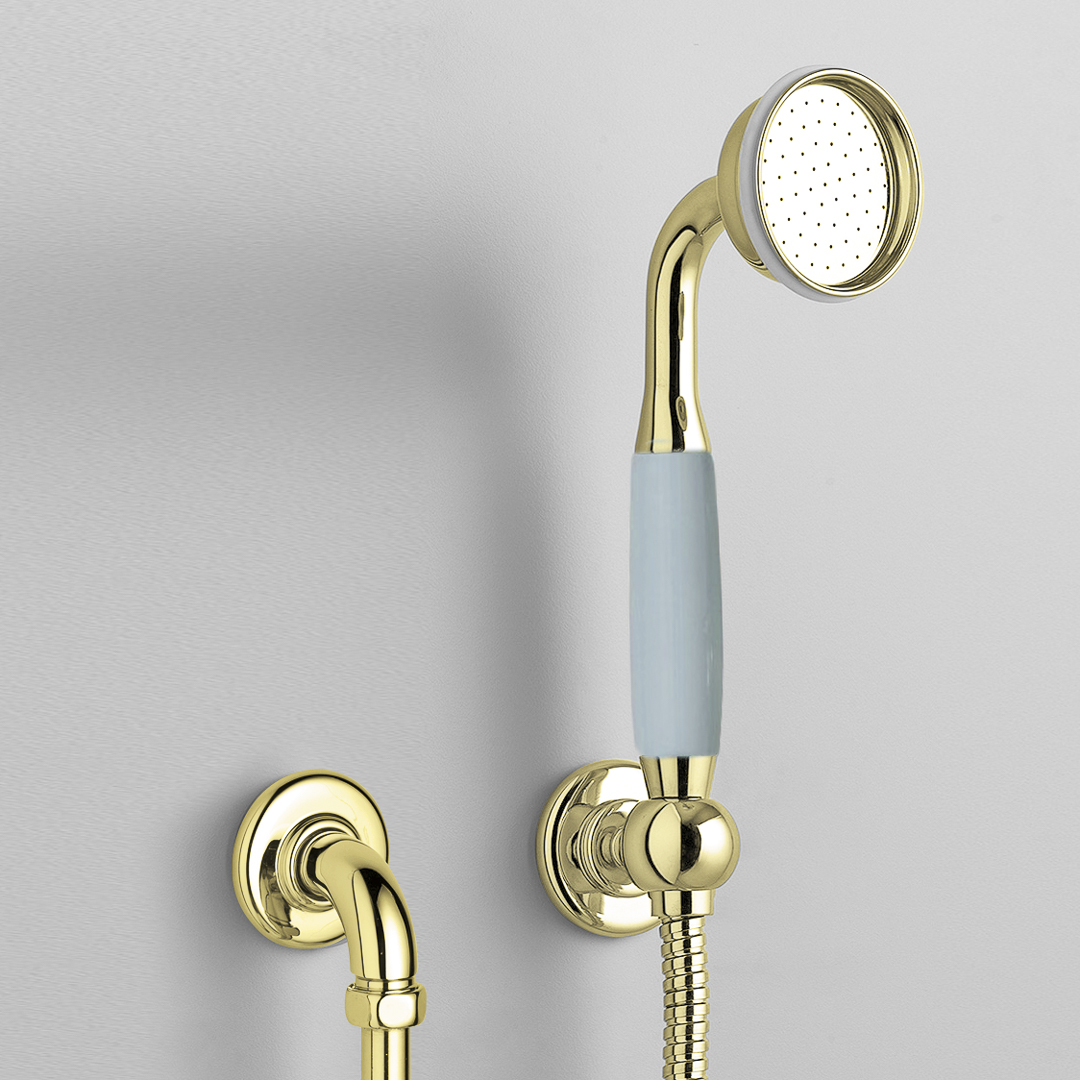 Rockwell straight handshower on hose with wall outlet, parking bracket & metal/coloured shower handle
