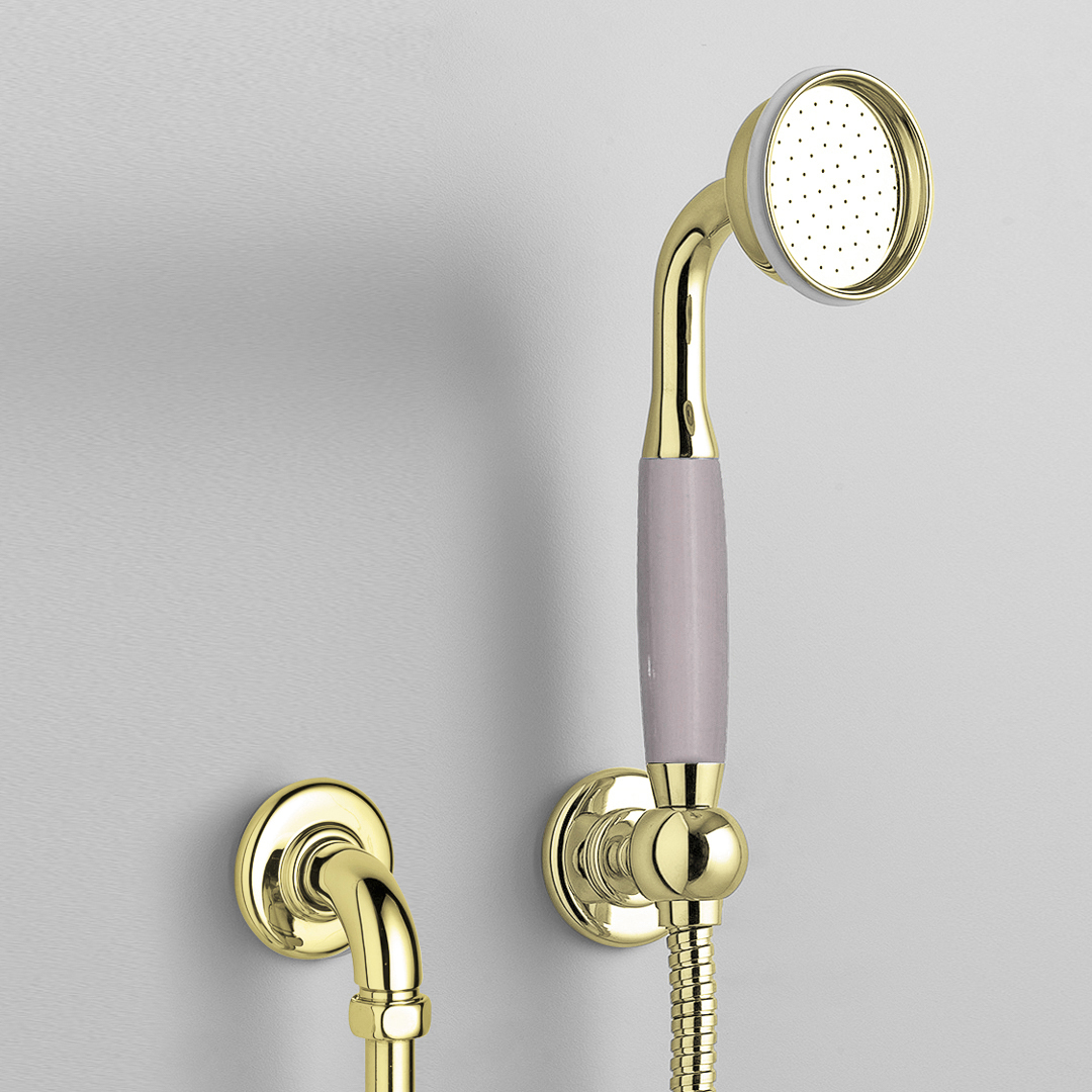 Rockwell straight handshower on hose with wall outlet, parking bracket & metal/coloured shower handle