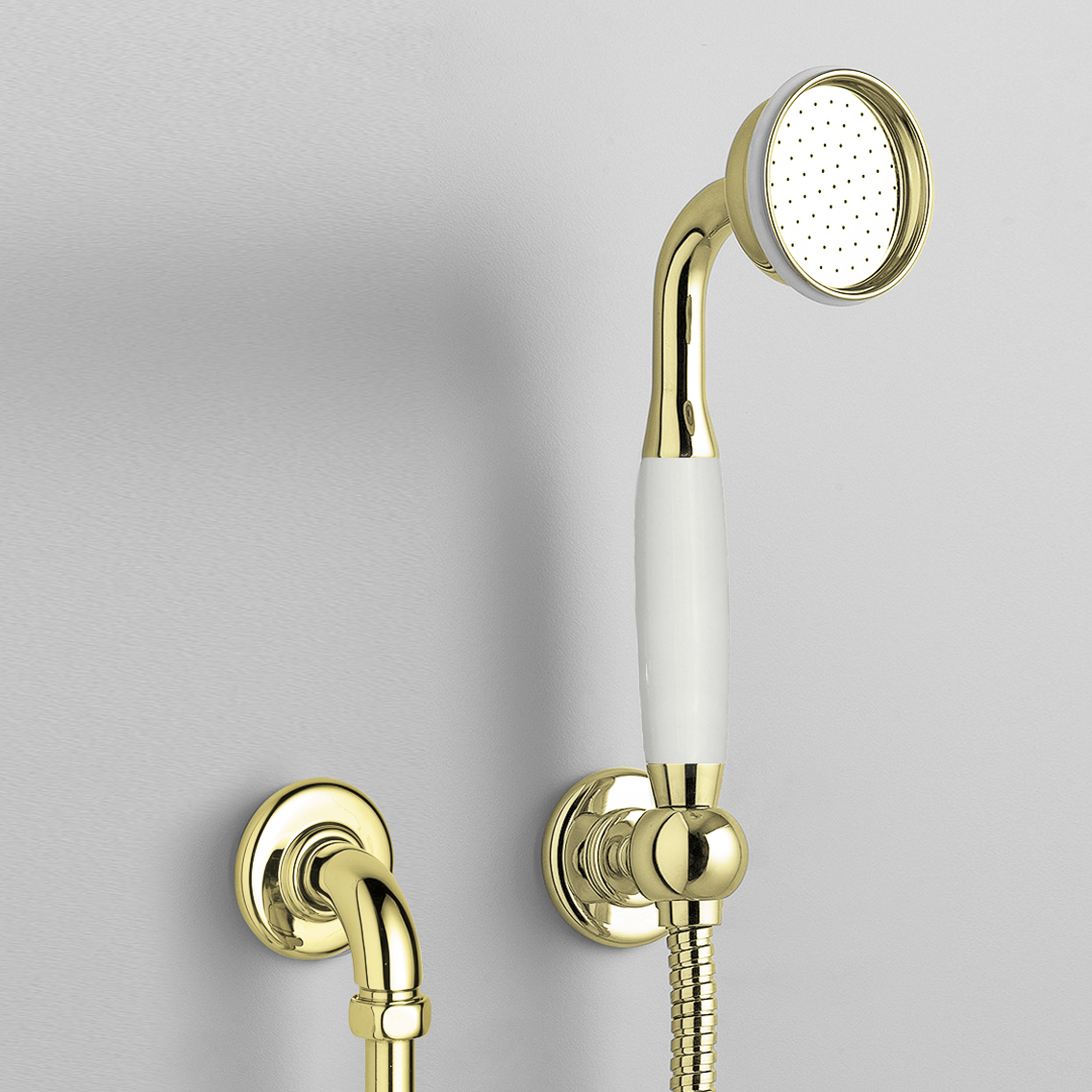 Rockwell straight handshower on hose with wall outlet, parking bracket & metal/coloured shower handle