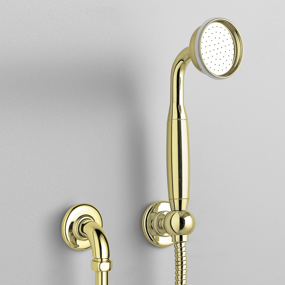 Rockwell straight handshower on hose with wall outlet, parking bracket & metal/coloured shower handle